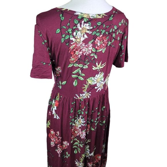 Dearcase Long Floral Dress Pockets Red Maroon Flowers Womens Large Floor Length - Picture 7 of 11